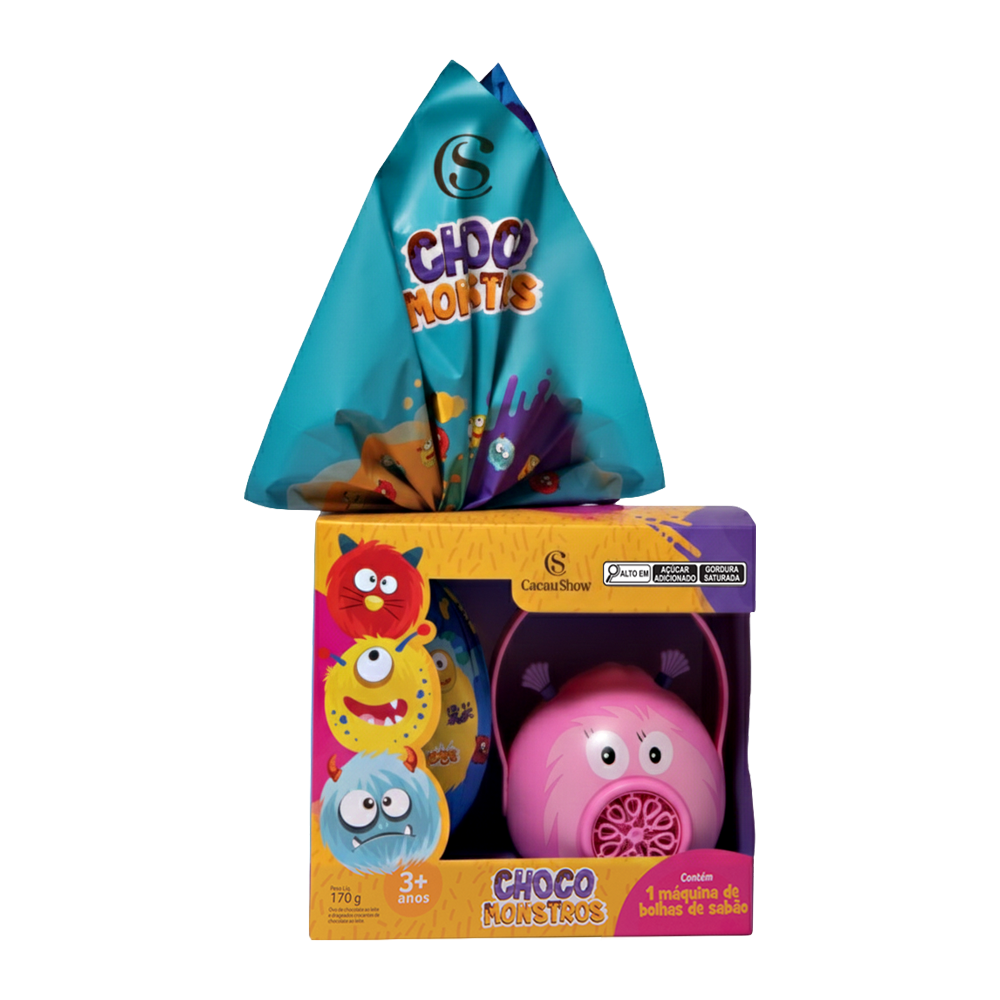 Ovo de P&aacute;scoa ao Leite Chocomonstros Bolha de Sab&atilde;o Claudete 170g, , large. image number 0