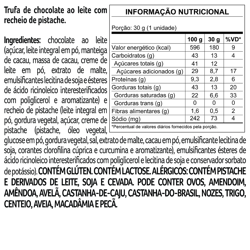 Trufa de Chocolate ao Leite e Pistache 30g, , large. image number 3