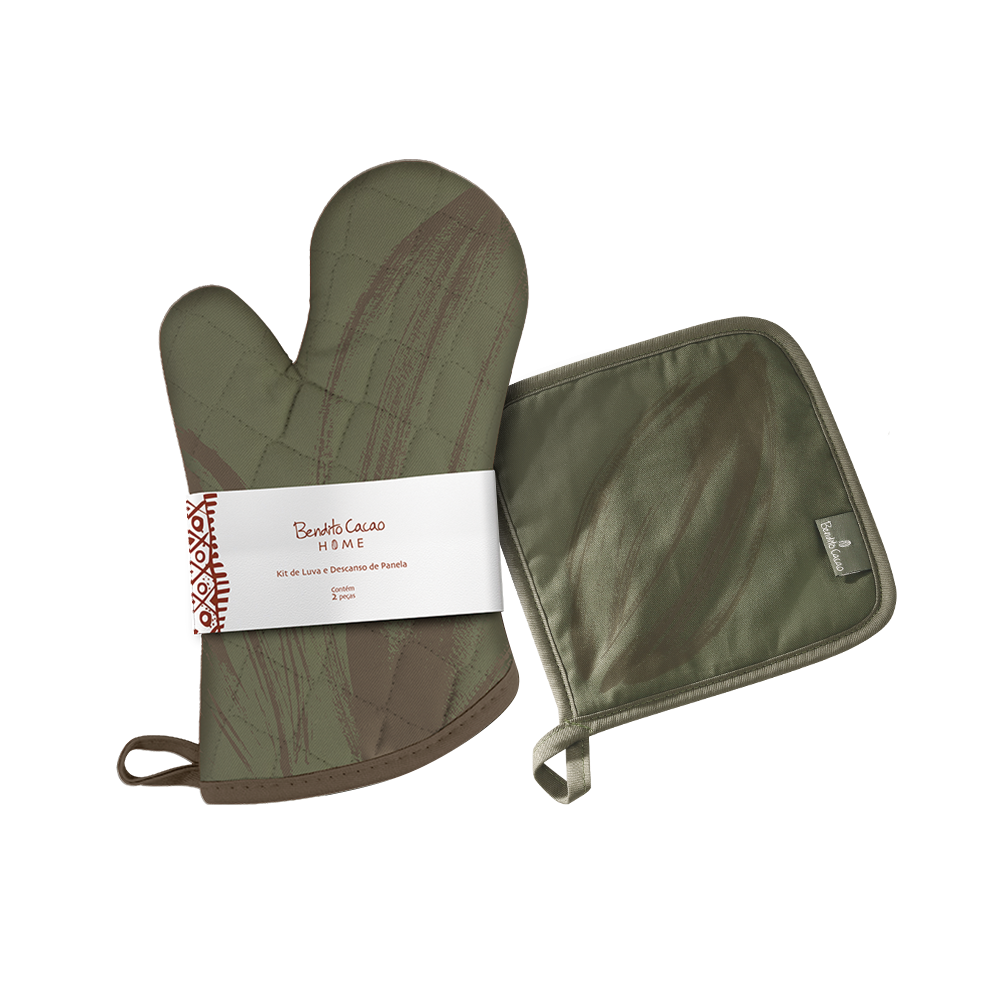 Kit Luva e Descanso de Panela Verde Bendito Cacao, , large. image number 0